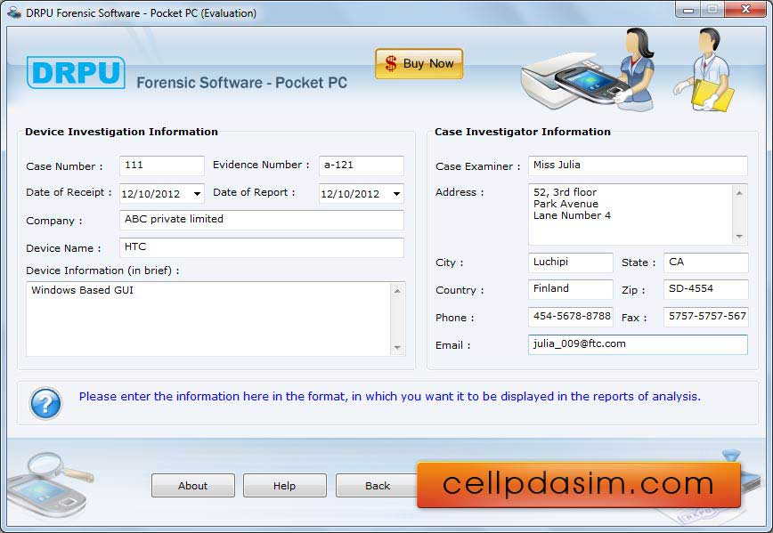 Screenshot of Pocket PC Investigation Tool