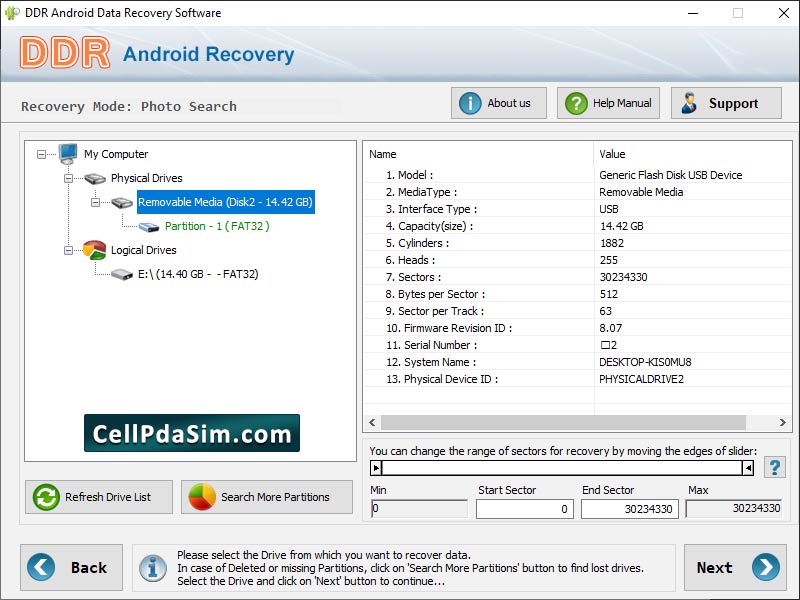 Screenshot of Android Pictures Recovery Software