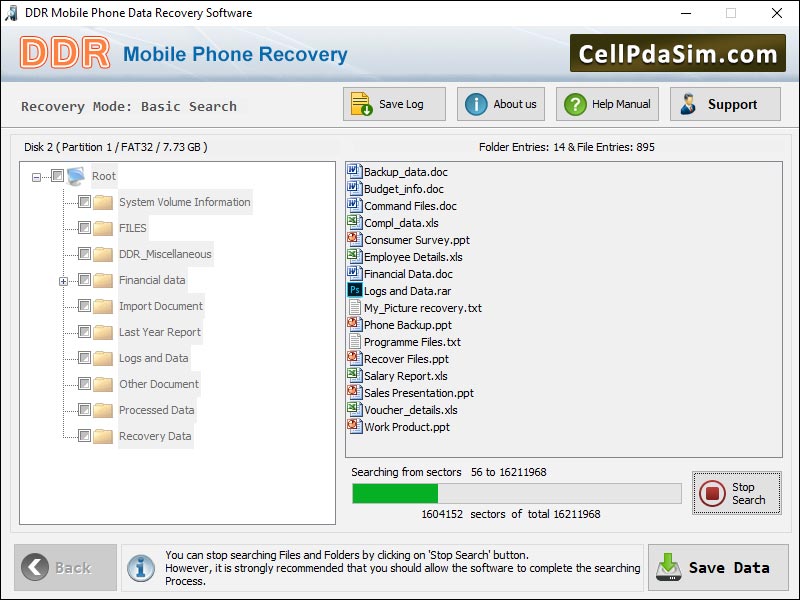 Screenshot of Cell Phone Data Recovery