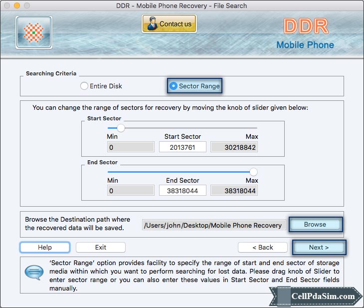 Mac Mobile Phone Data Recovery Select Searching Criteria