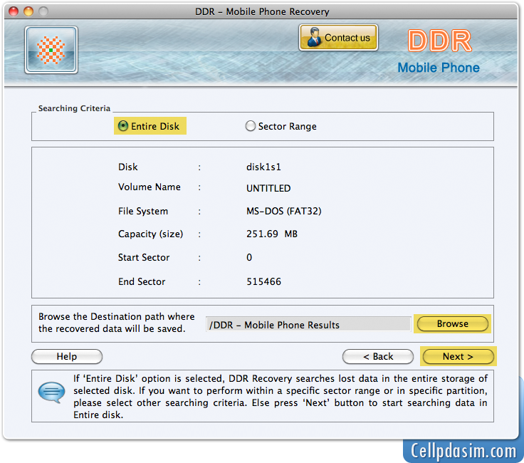 Mac Mobile Phone Data Recovery Select Searching Criteria