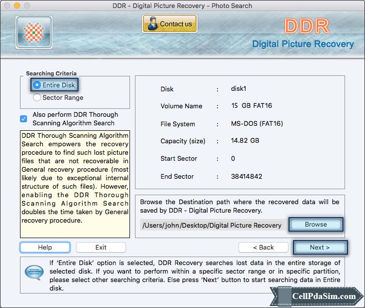 Digital Picture Recovery Choose Entire Disk